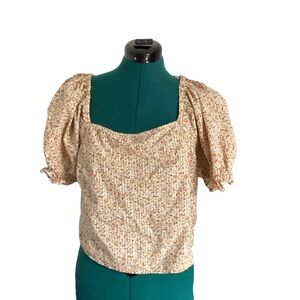 Madewell Tan Puff Sleeve Crop Blouse